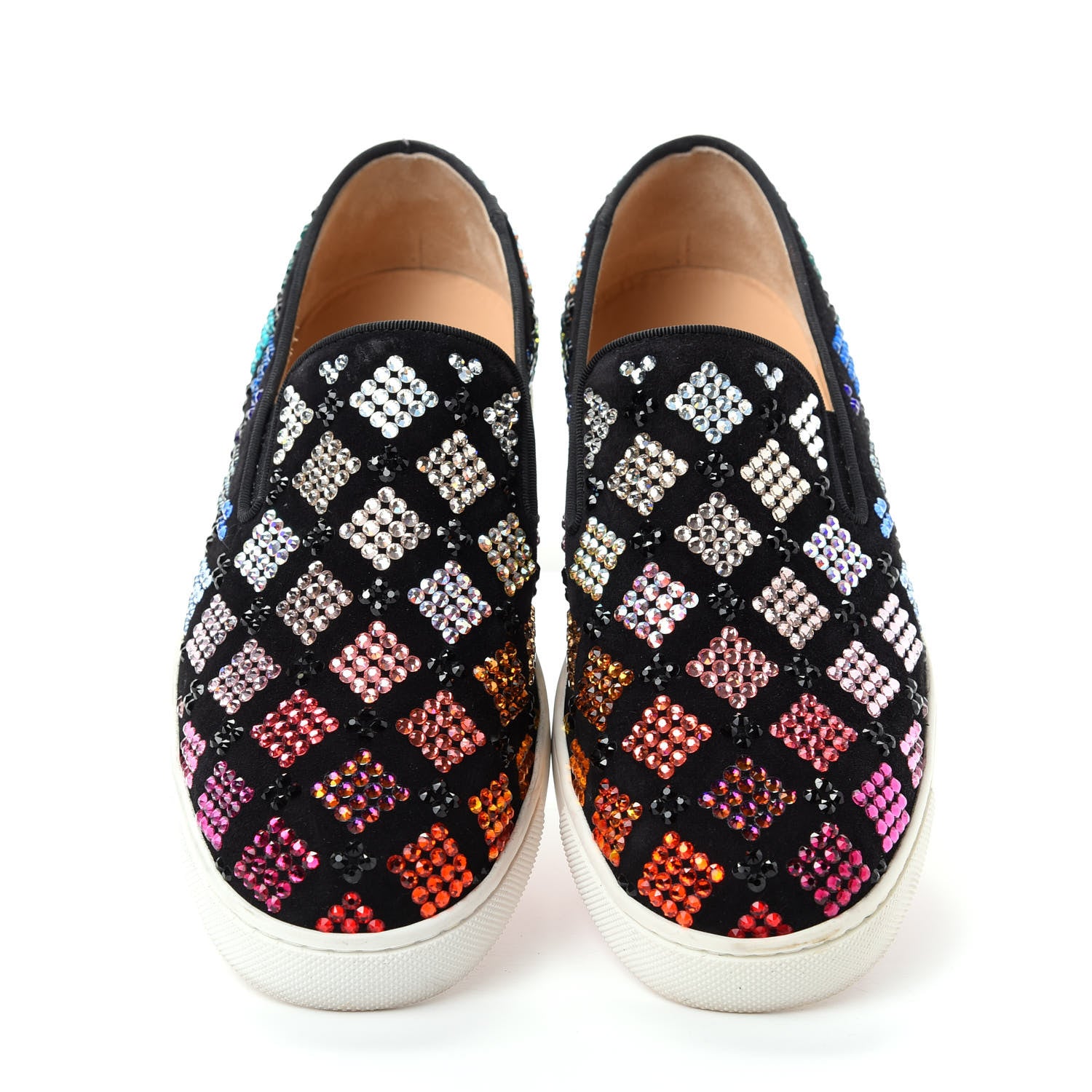 Christian Louboutin Veau Velours Crystal Womens Pik Boat Sneakers 36 Black Multicolor 5 of 10