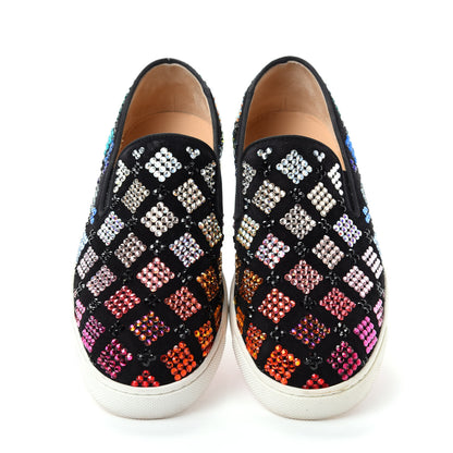 Christian Louboutin Veau Velours Crystal Womens Pik Boat Sneakers 36 Black Multicolor 5 of 10