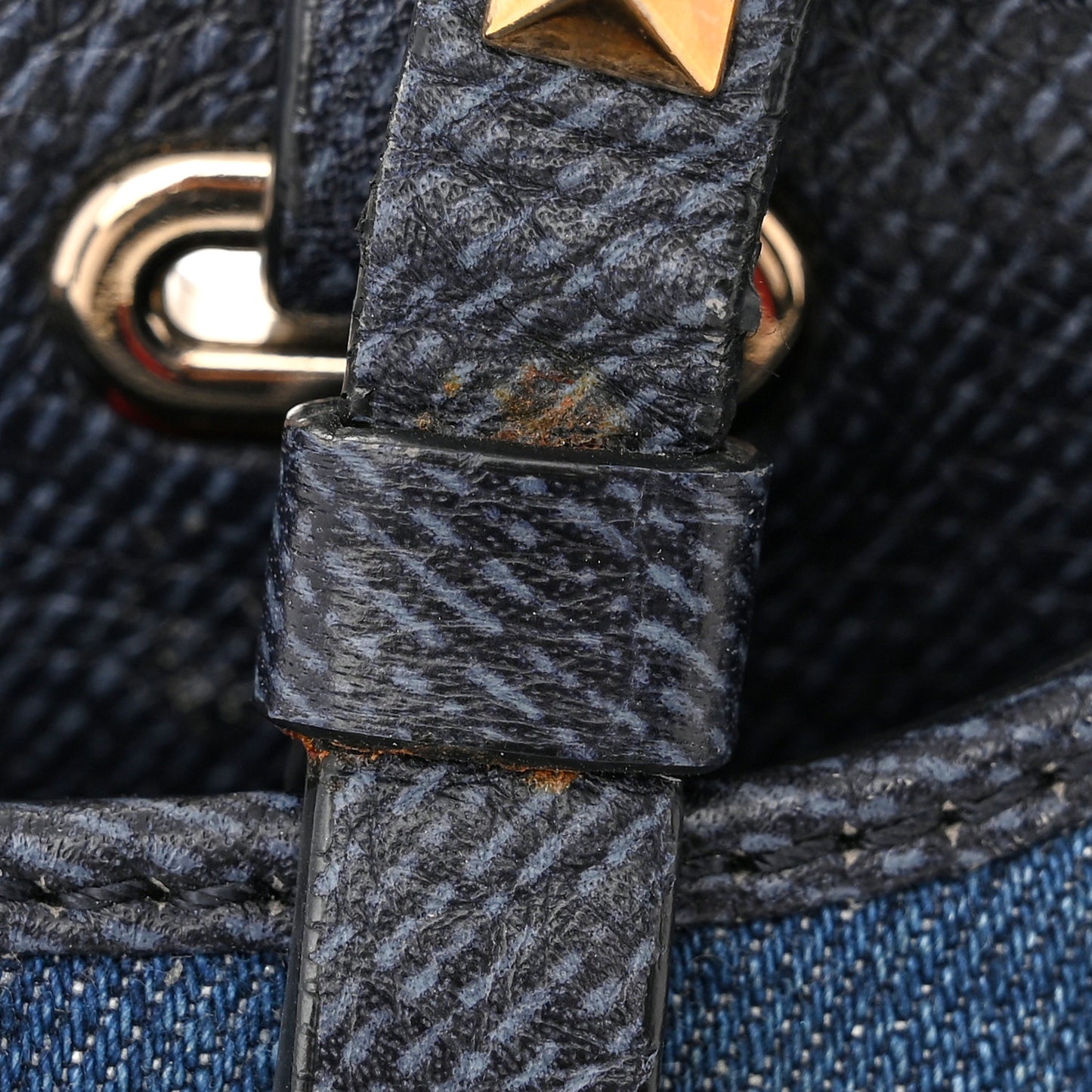 Denim Butterfly Embroidered Small Rockstud Tote Light Denim Multicolor