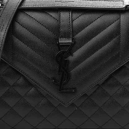 Saint Laurent Grain De Poudre Textured Mixed Matelasse Triquilt Medium Monogram Satchel Black 8 of 11