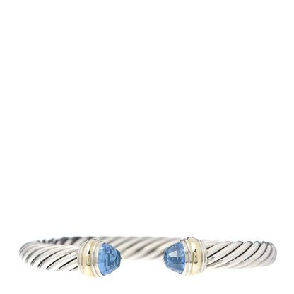 David Yurman Sterling Silver 14K Yellow Gold Blue Topaz 7mm Cable Classics Bracelet 1 of 5