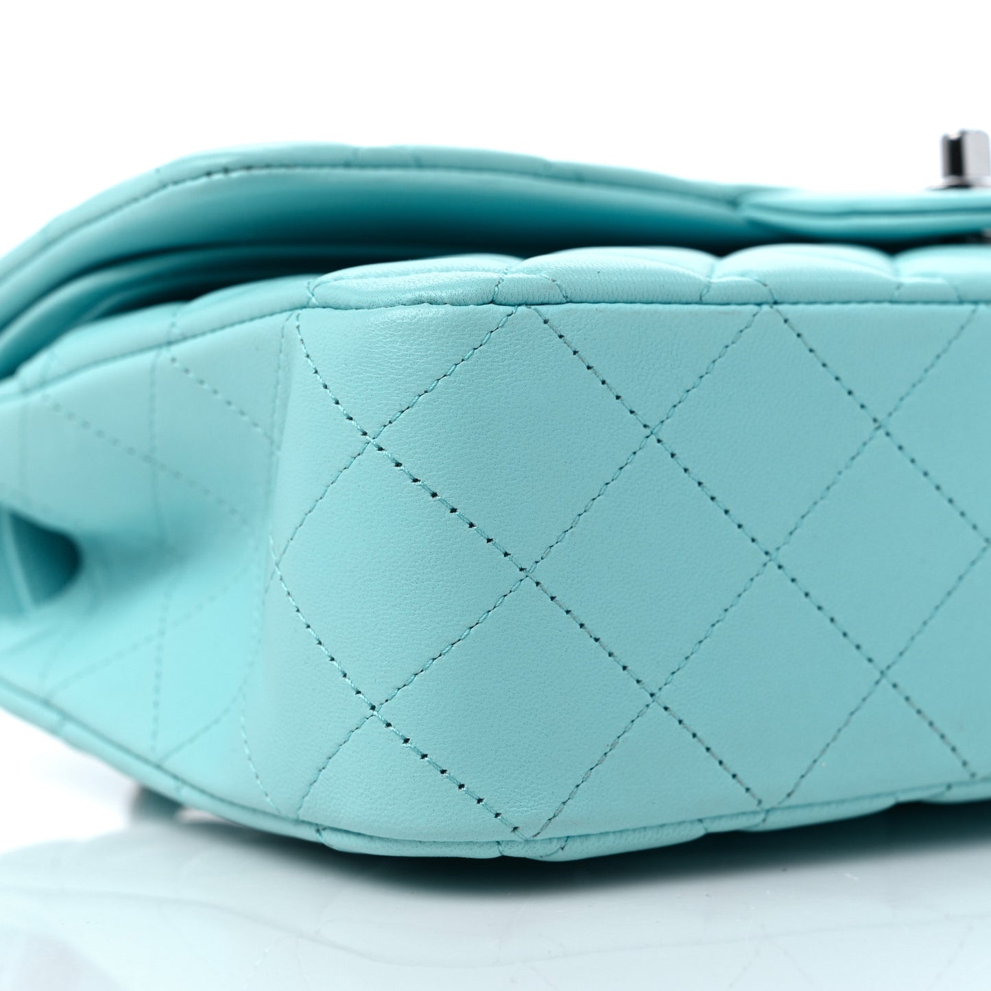 Lambskin Quilted Medium Double Flap Light Blue