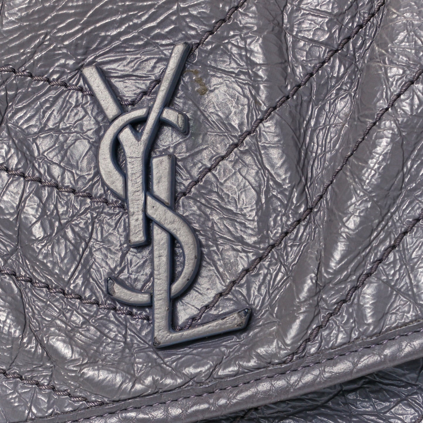 Crinkled Calfskin Matelasse Monogram Medium Niki Chain Satchel Fog