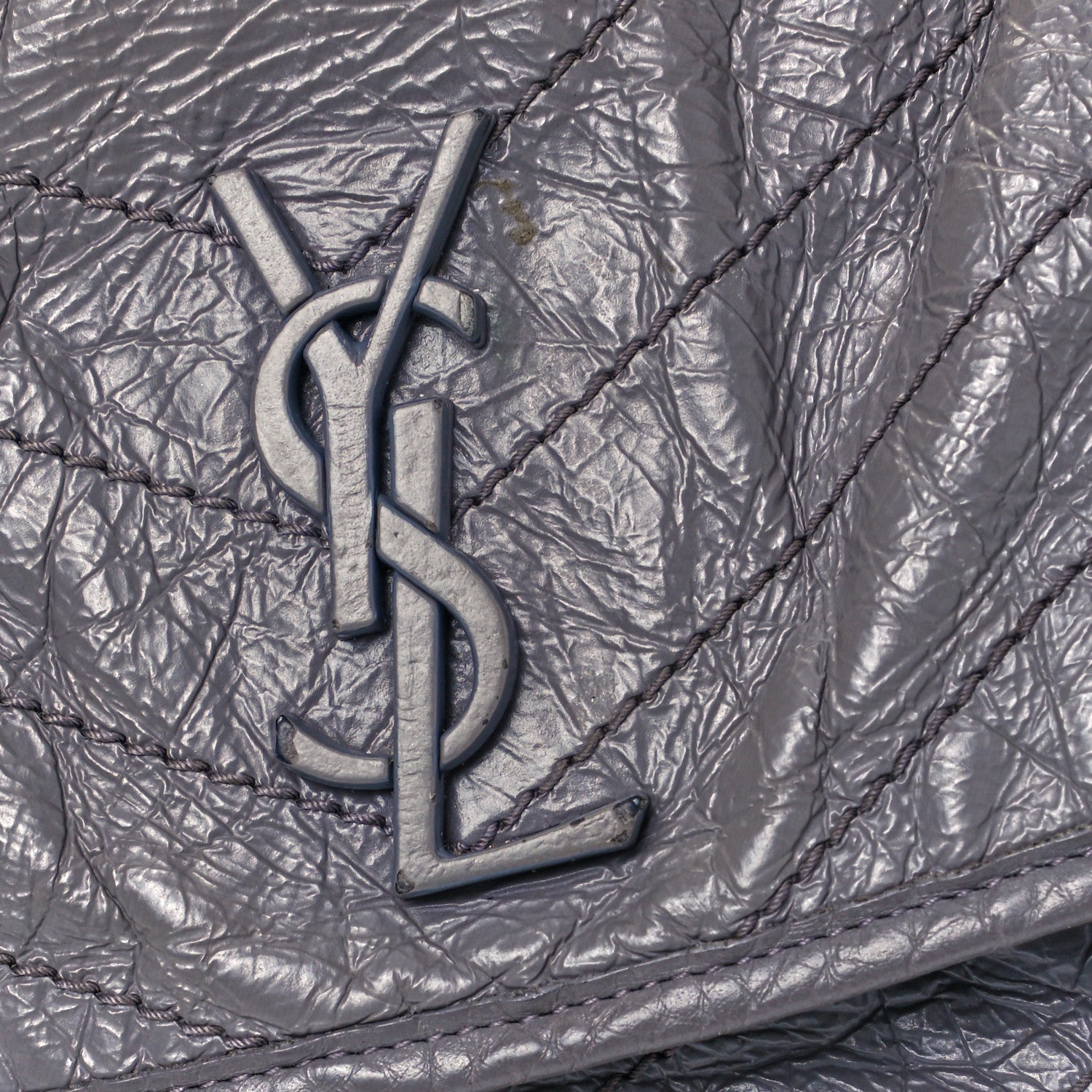 Saint Laurent Crinkled Calfskin Matelasse Monogram Medium Niki Chain Satchel Fog 9 of 9