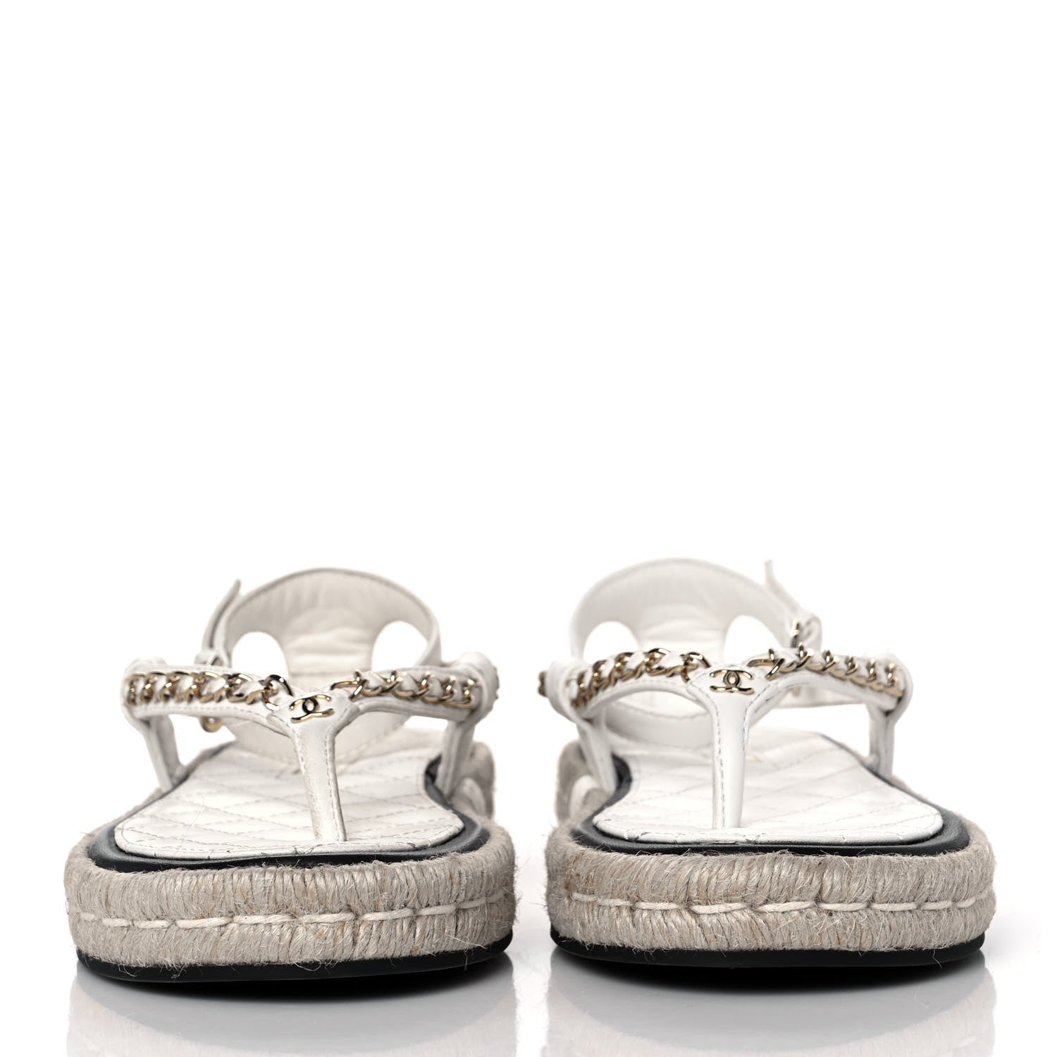 Chanel Lambskin Chain CC Thong Espadrille Sandals 36 White 2 of 8