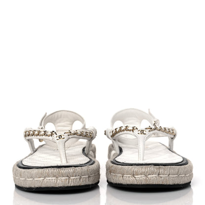 Chanel Lambskin Chain CC Thong Espadrille Sandals 36 White 2 of 8