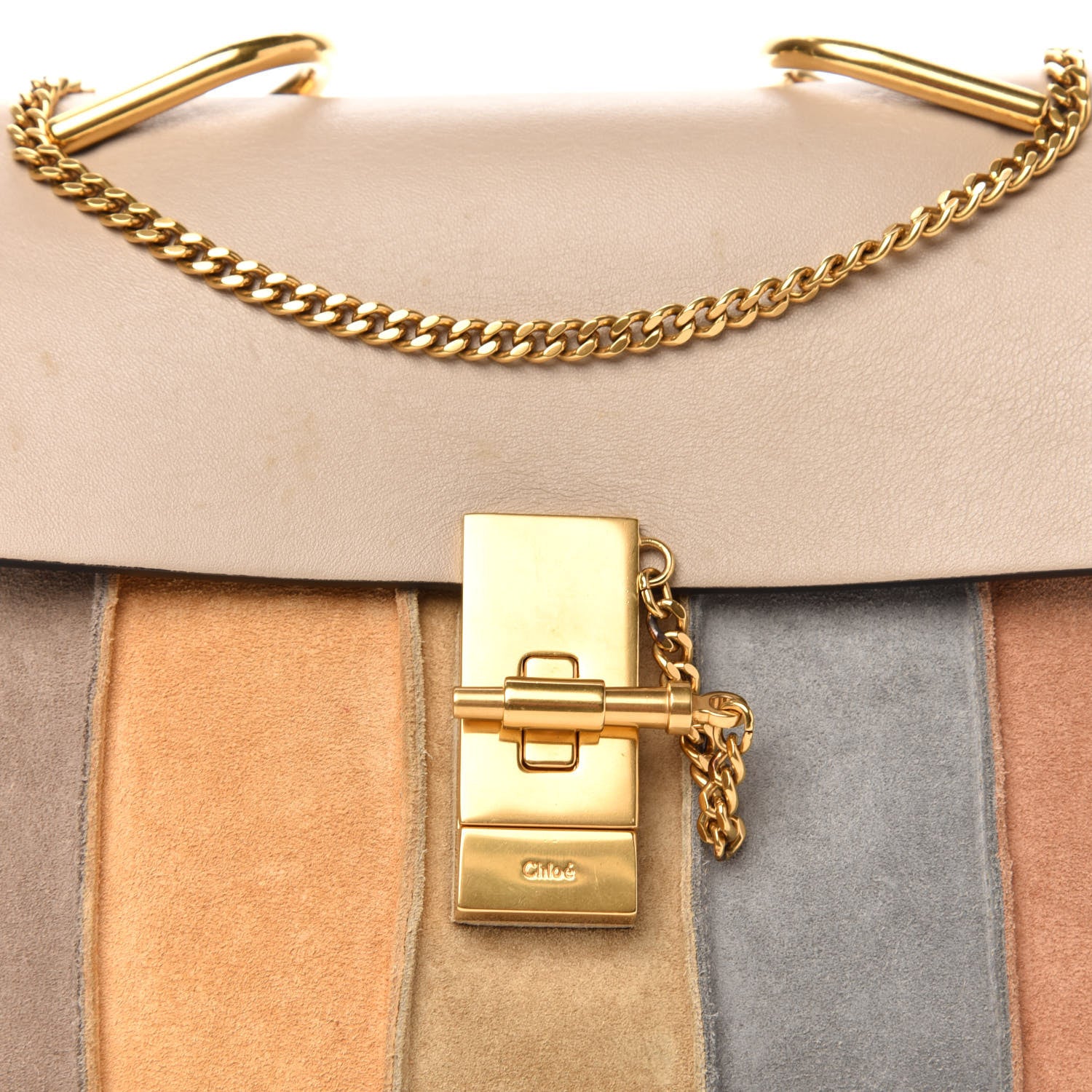 Chloe Suede Calfskin Striped Patchwork Drew Shoulder Bag Grey Multicolor 11 of 11