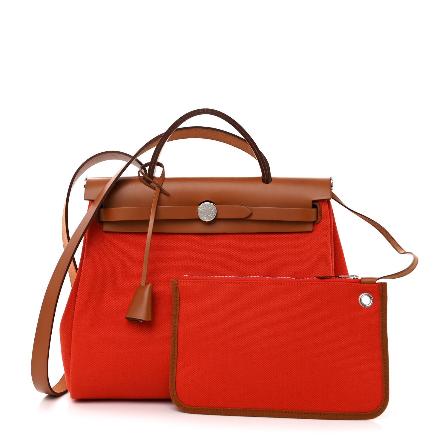 Hermes Vache Hunter Toile Herbag Zip Retourne 31 PM Capucine Fauve 3 of 12