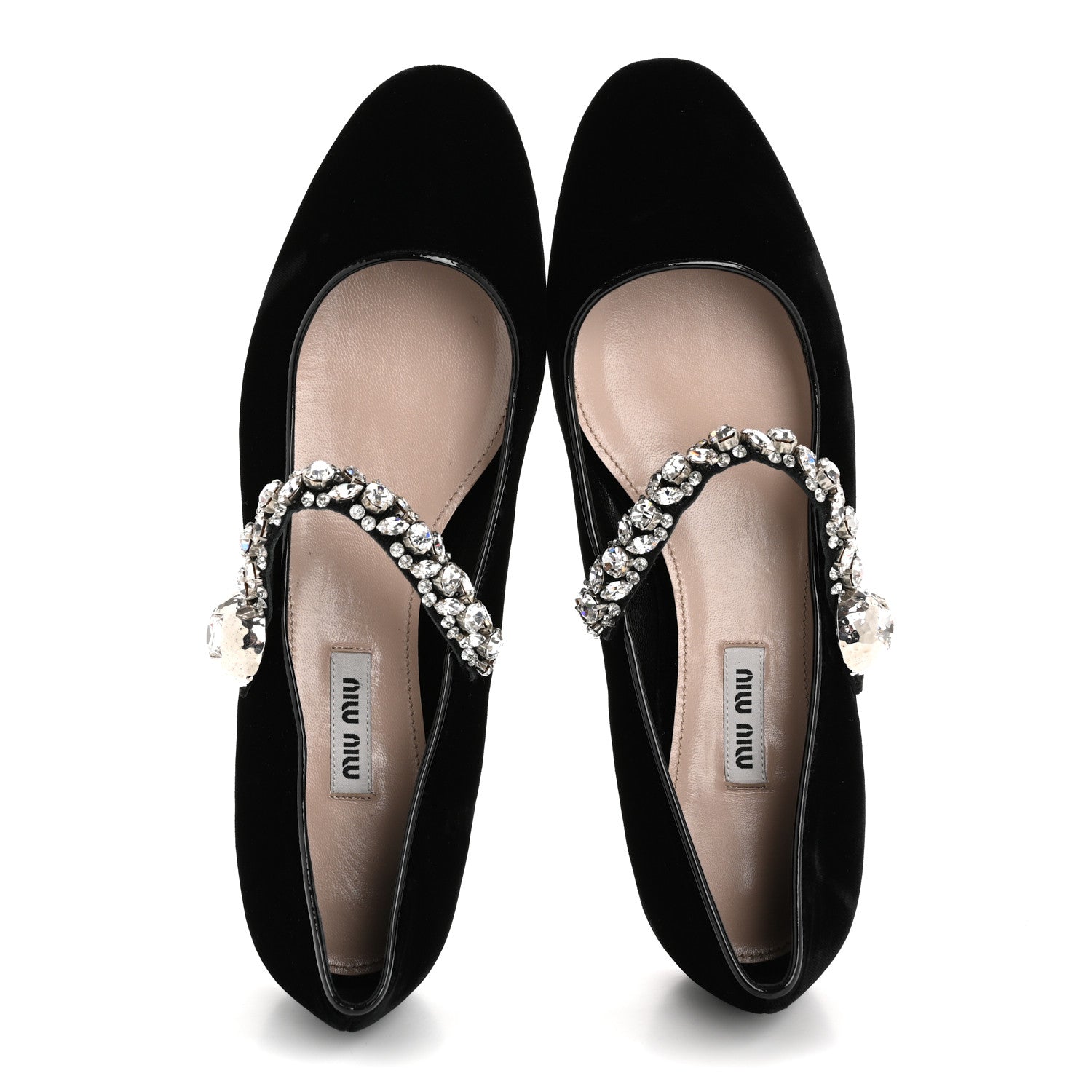 Miu Miu Velvet Crystal Mary Jane Flats 40 Black 1701876