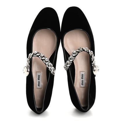 Miu Miu Velvet Crystal Mary Jane Flats 40 Black 2 of 9