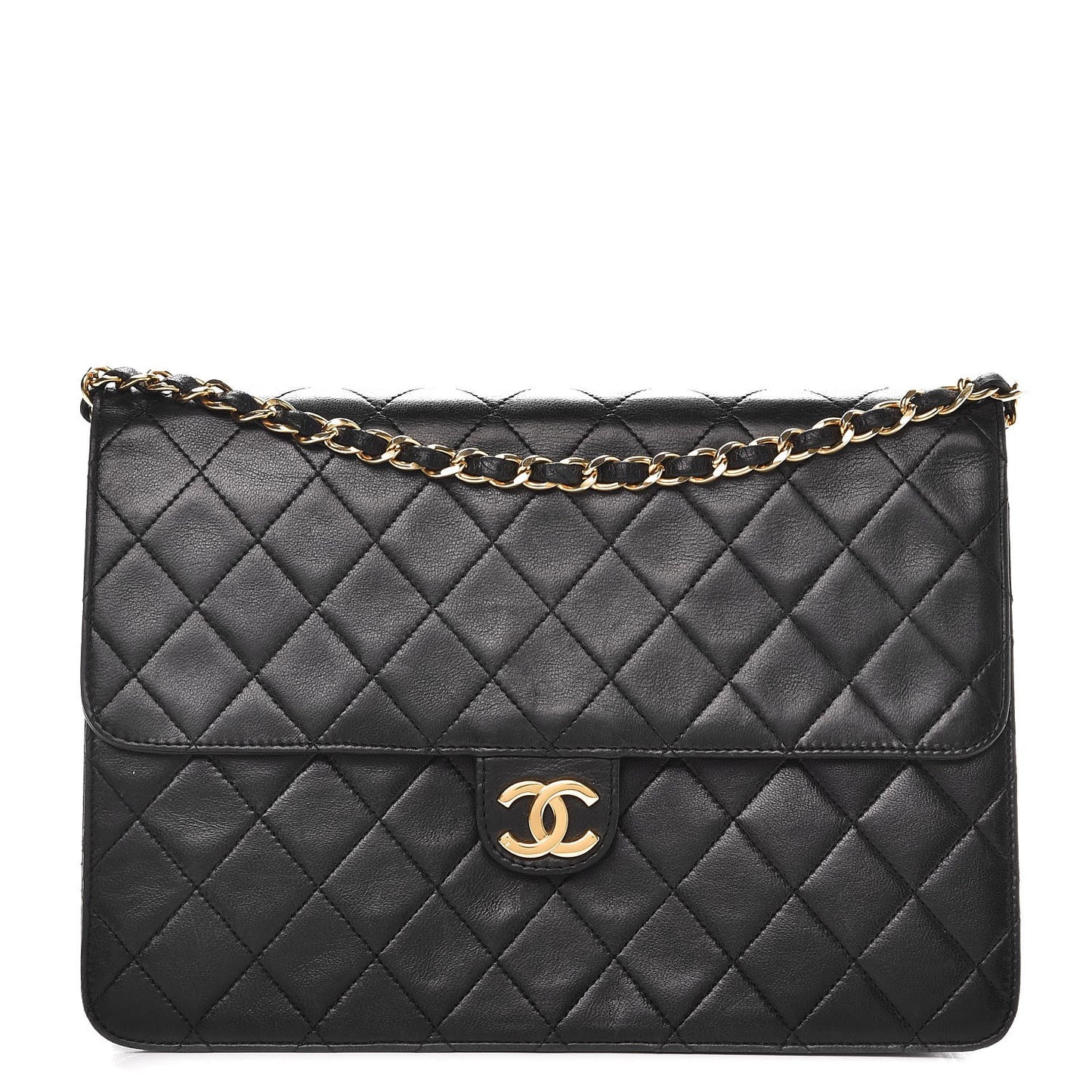 Lambskin Quilted Medium Single Flap Black
