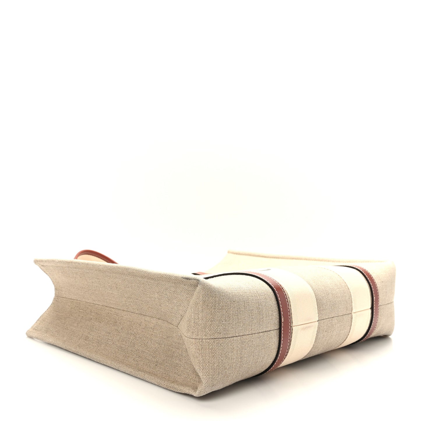 Linen Calfskin Large Woody Ribbon Tote White Brown