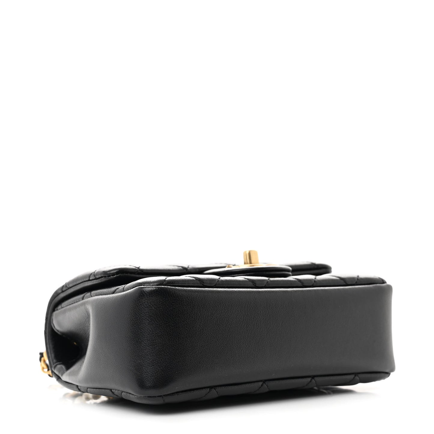 Shiny Lambskin Quilted Pearl Twist Mini Square Flap Black