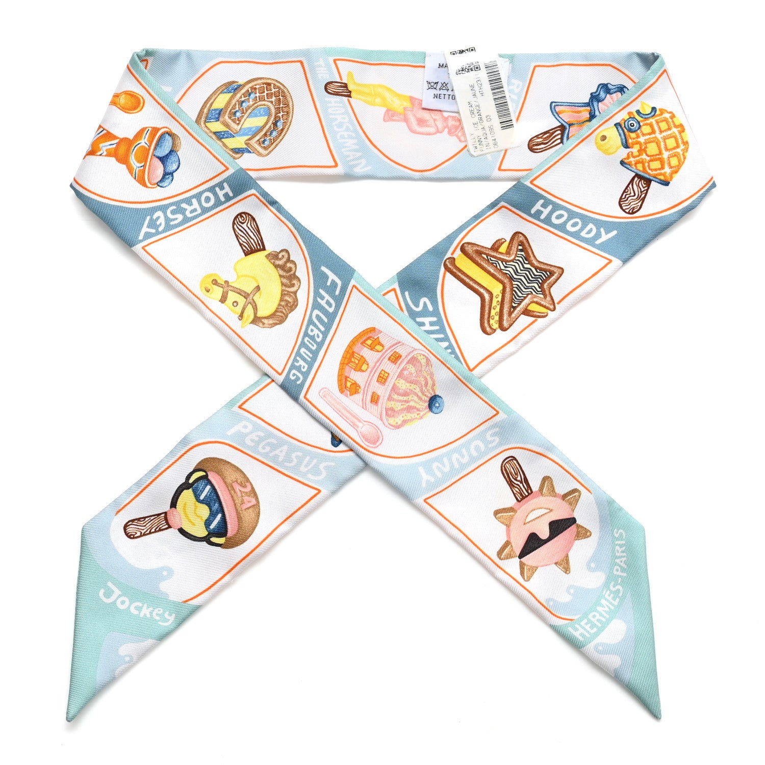 Hermes Silk Funny Ice Cream Twilly Aqua Orange Jaune 1 of 5