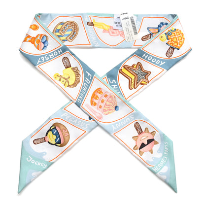 Hermes Silk Funny Ice Cream Twilly Aqua Orange Jaune 1 of 5