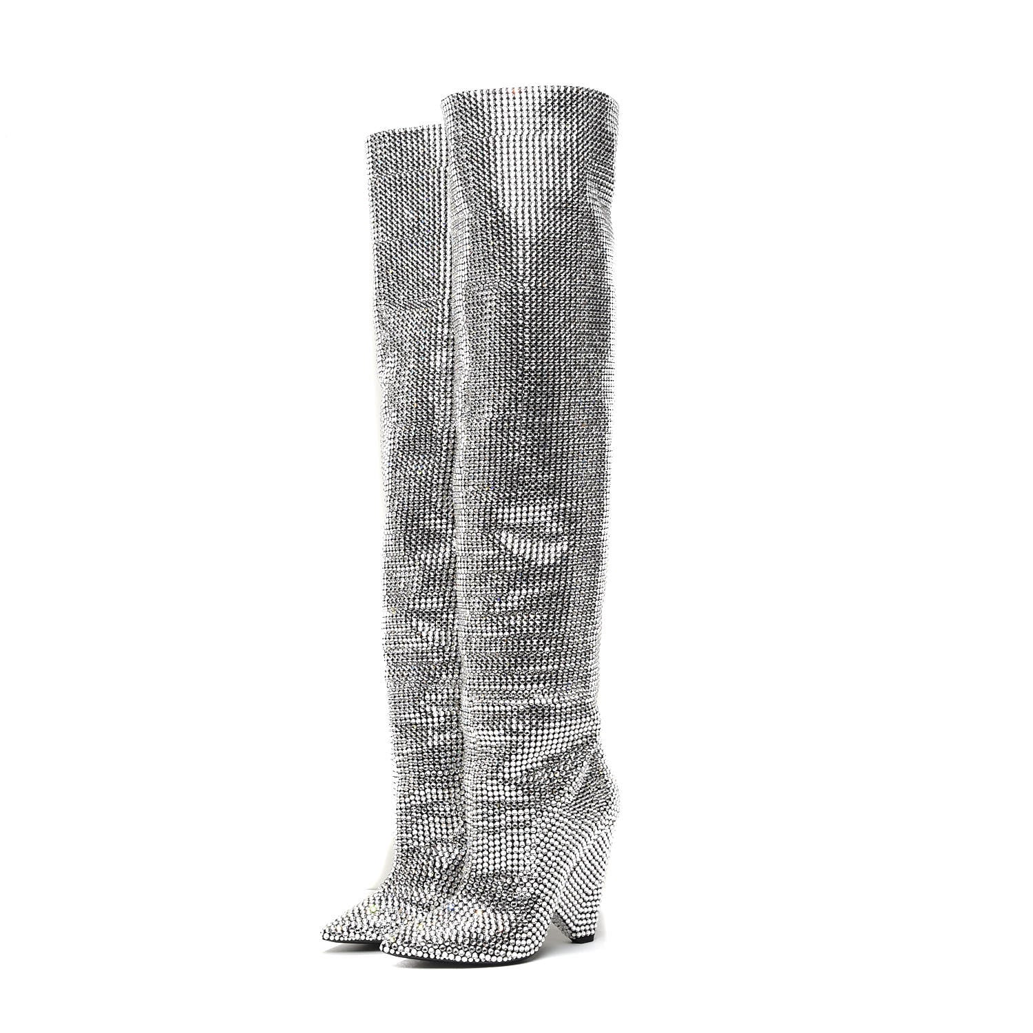 Saint Laurent Swarovski Crystal Embellished Niki 105 Thigh High Boots 39 3 of 9