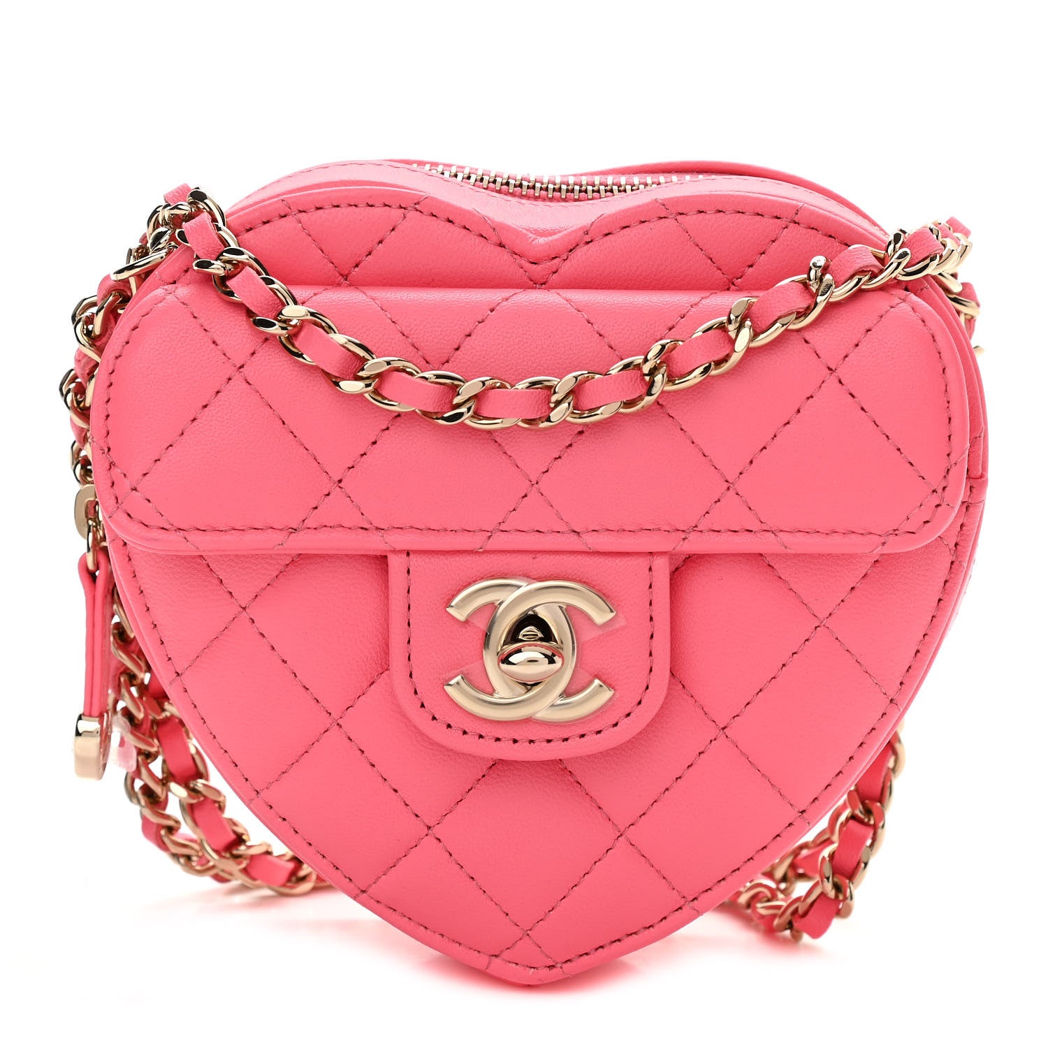 Chanel Lambskin Quilted CC In Love Heart Clutch With Chain Pink 1 of 11