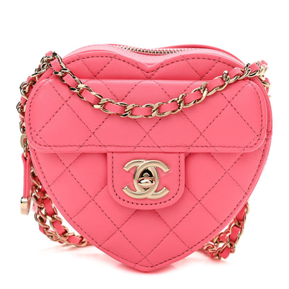 Chanel Lambskin Quilted CC In Love Heart Clutch With Chain Pink 1 of 11