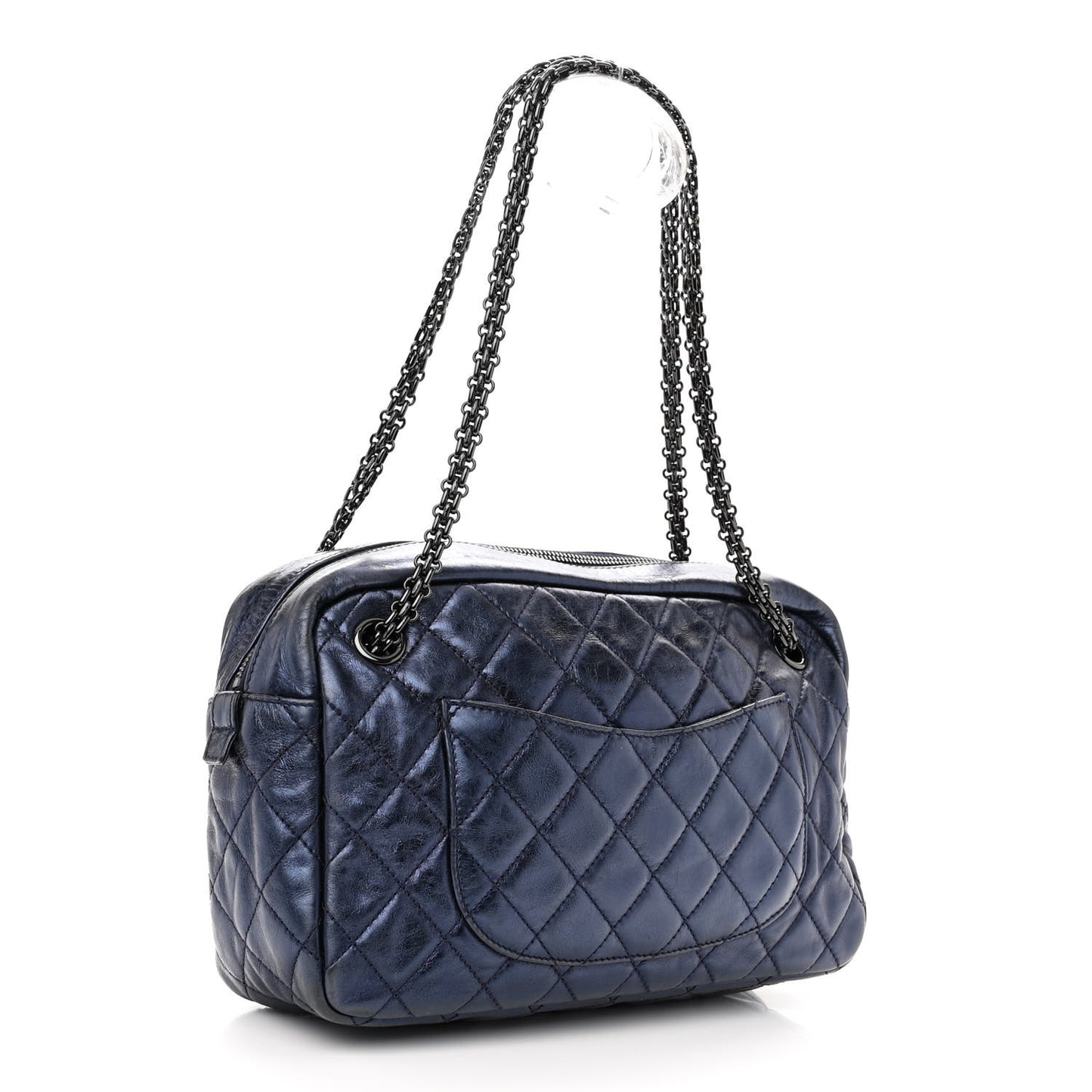 Metallic Aged Calfskin Quilted Medium Reissue Camera Case Bag Blue