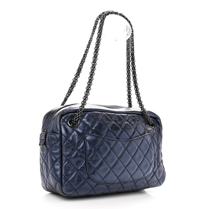 Chanel Metallic Aged Calfskin Quilted Medium Reissue Camera Case Bag Blue 3 of 9