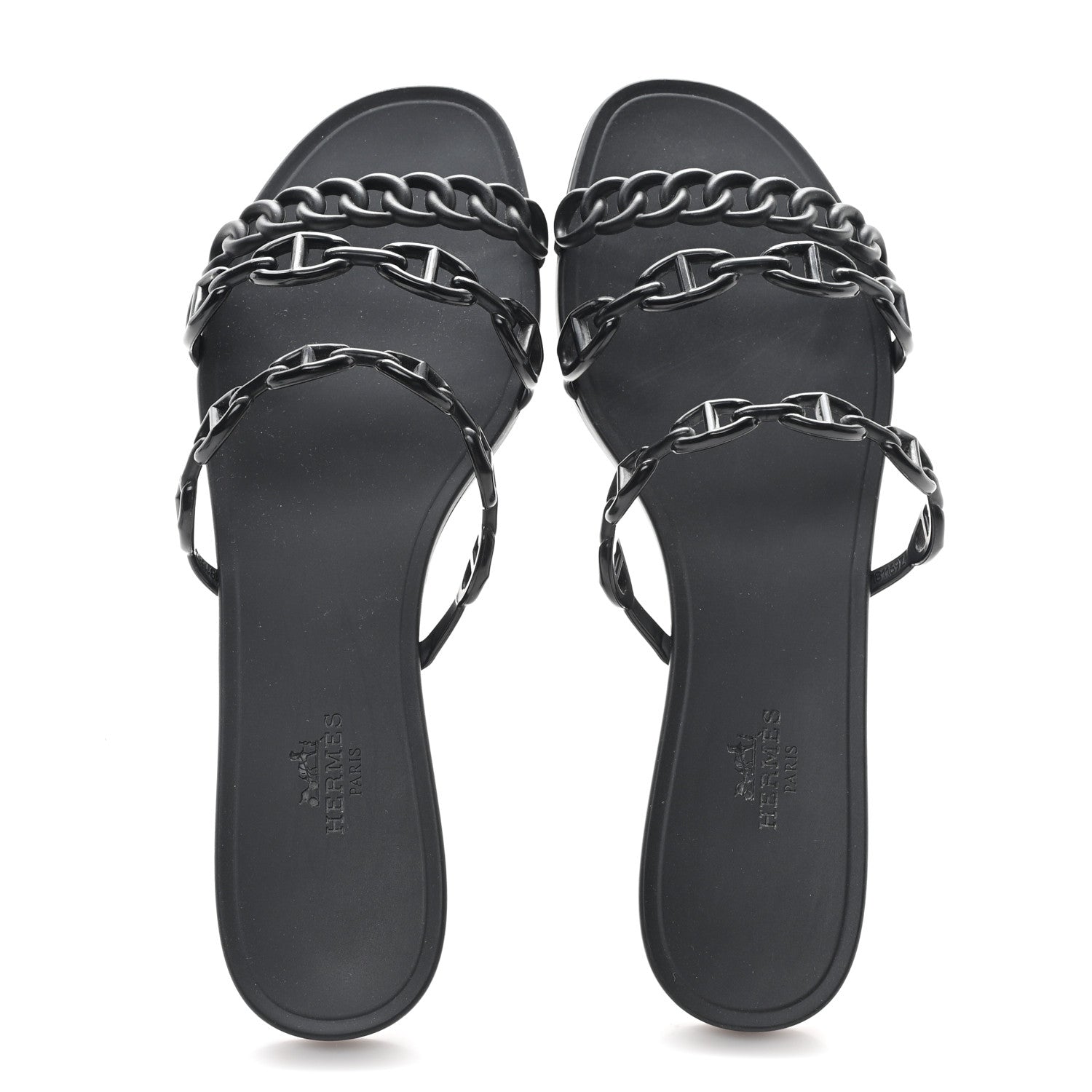 Hermes Rubber Chaine d'Ancre Rivage Sandals 38 Black 1752480