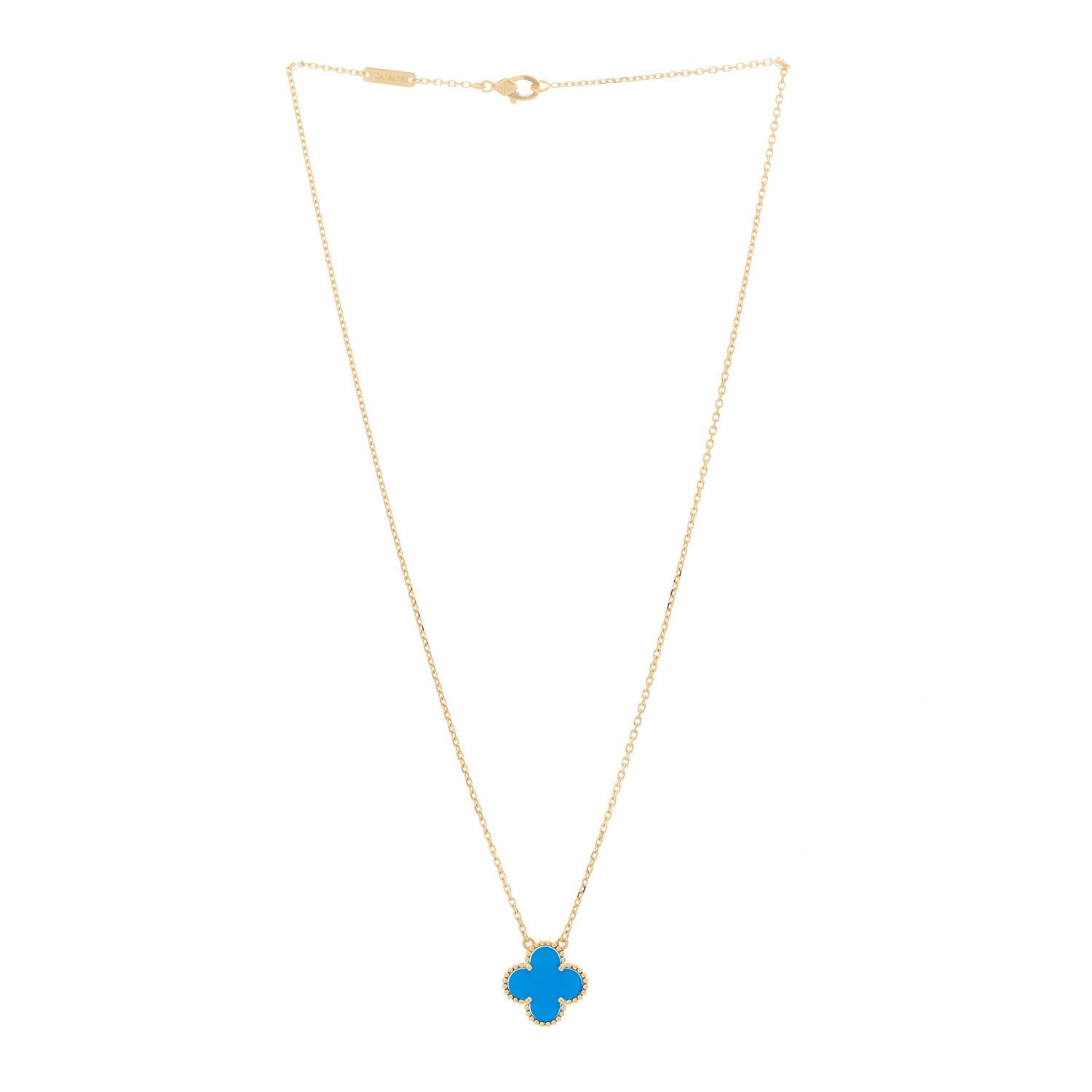 Van Cleef & Arpels 18K Yellow Gold Blue Agate Vintage Alhambra Pendant Necklace 3 of 6