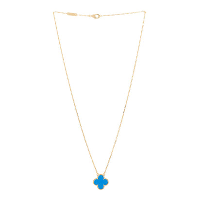Van Cleef & Arpels 18K Yellow Gold Blue Agate Vintage Alhambra Pendant Necklace 3 of 6