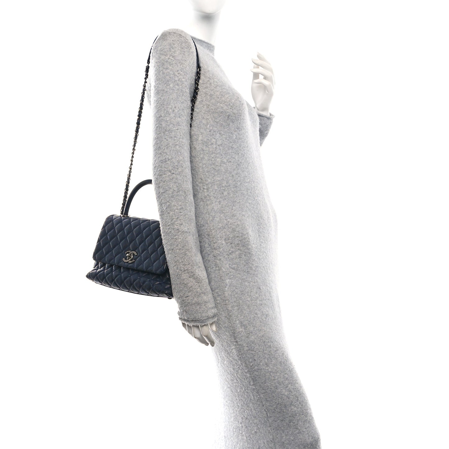 Caviar Quilted Small Coco Handle Flap Navy