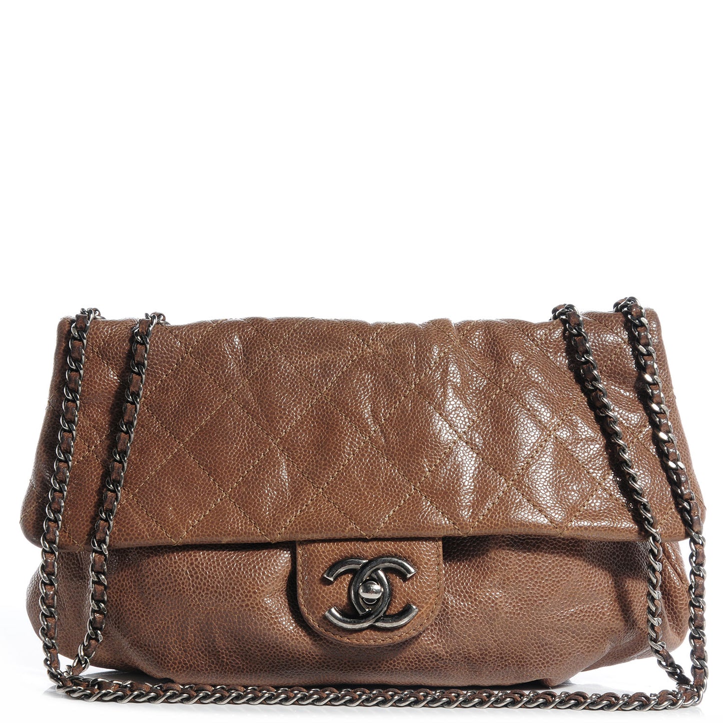 Caviar Quilted Medium Elastic Flap Brown