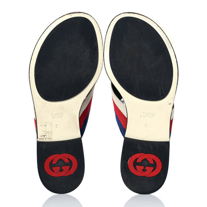 Gucci Nylon Calfskin Sylvie Web GG Monogram Womens Thong Sandals 37 Mystic White Hibiscus Red Marine Black 5 of 8