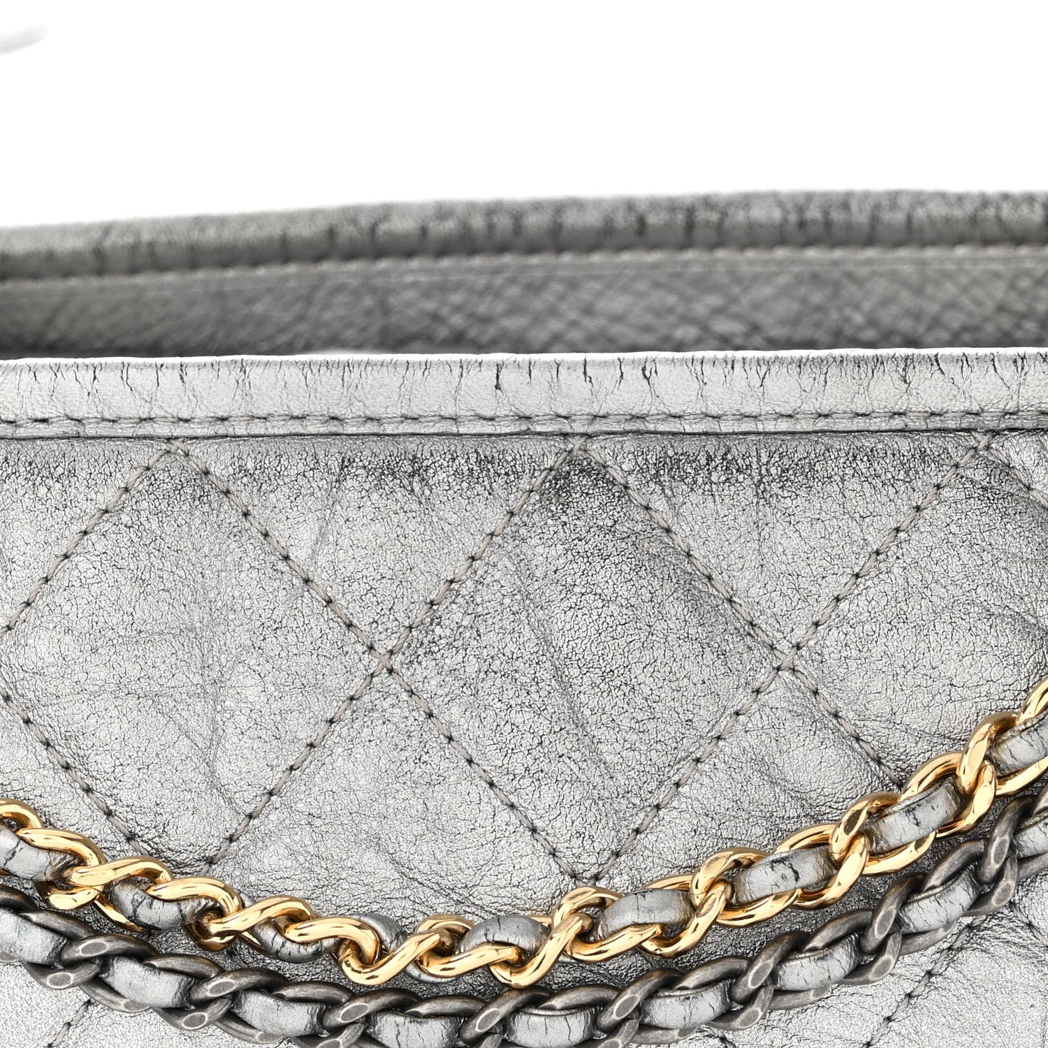 Chanel Metallic Aged Calfskin Quilted Large Gabrielle Hobo Silver 13 of 17