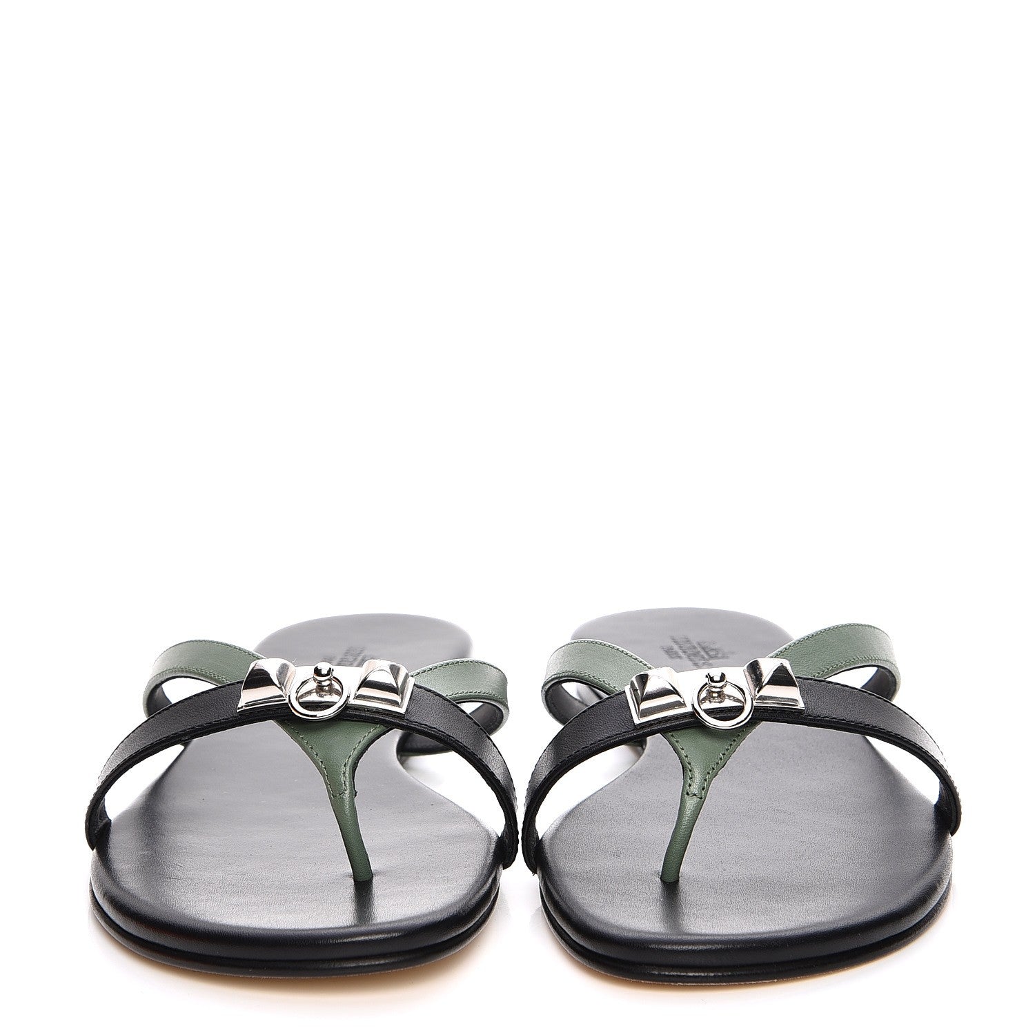 Hermes Nappa Calfskin Corfou Sandals 38 Black Lichen 4 of 9