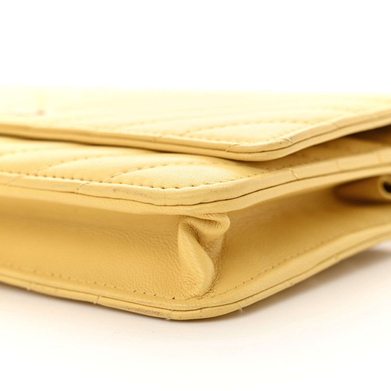 Chanel Lambskin Chevron Quilted Wallet On Chain WOC Yellow 12 of 12