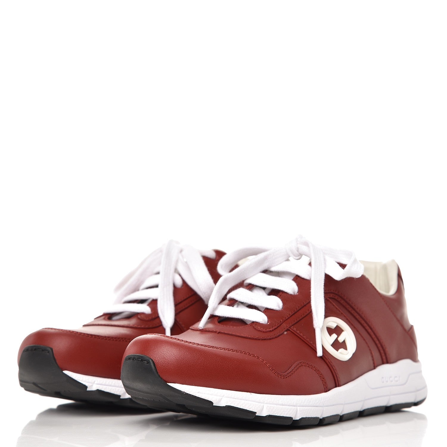 Gucci Calfskin Womens Interlocking G Sneakers 37 Red 3 of 10