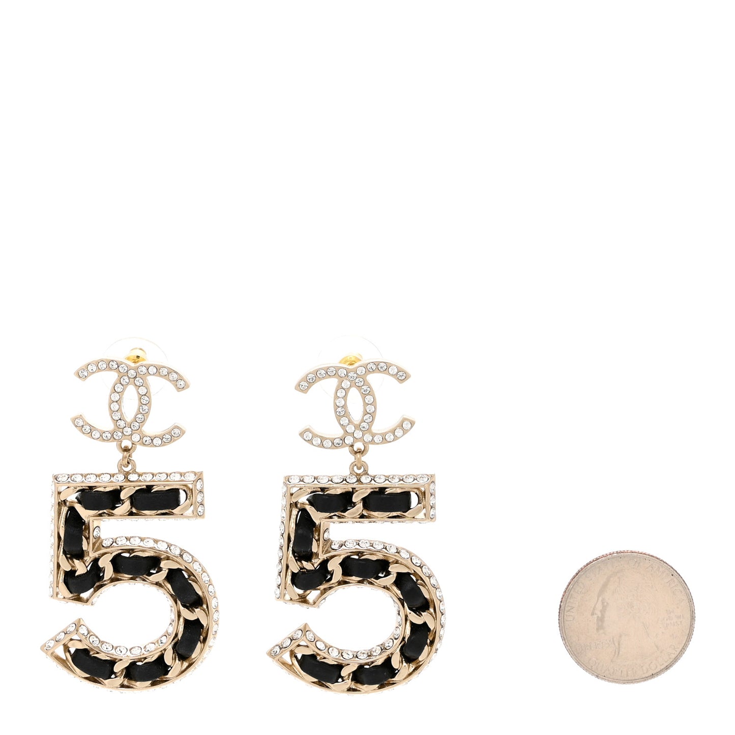 Crystal Lambskin Chain CC No 5 Drop Earrings Gold Black