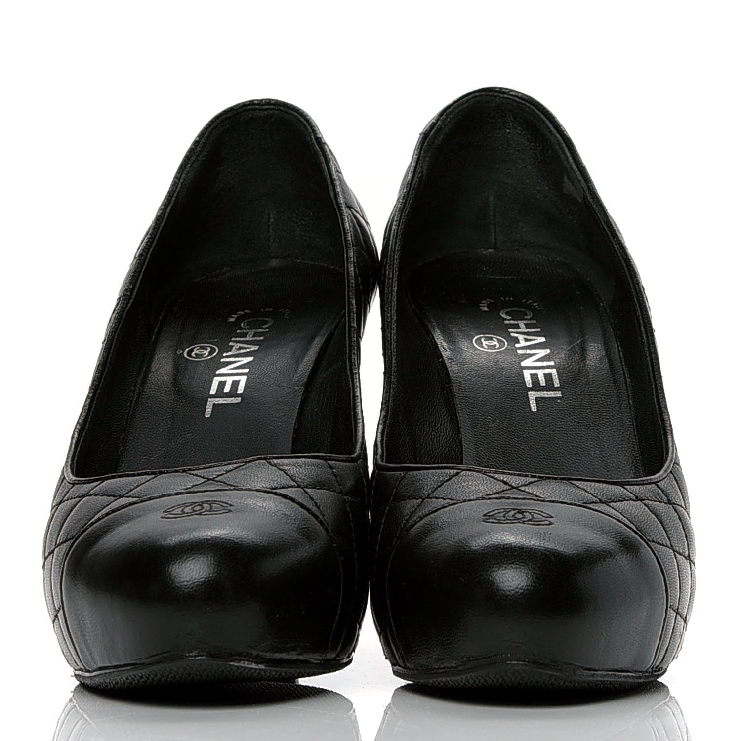 Chanel Lambskin Quilted Cap Toe Pumps 39 Black 2 of 6