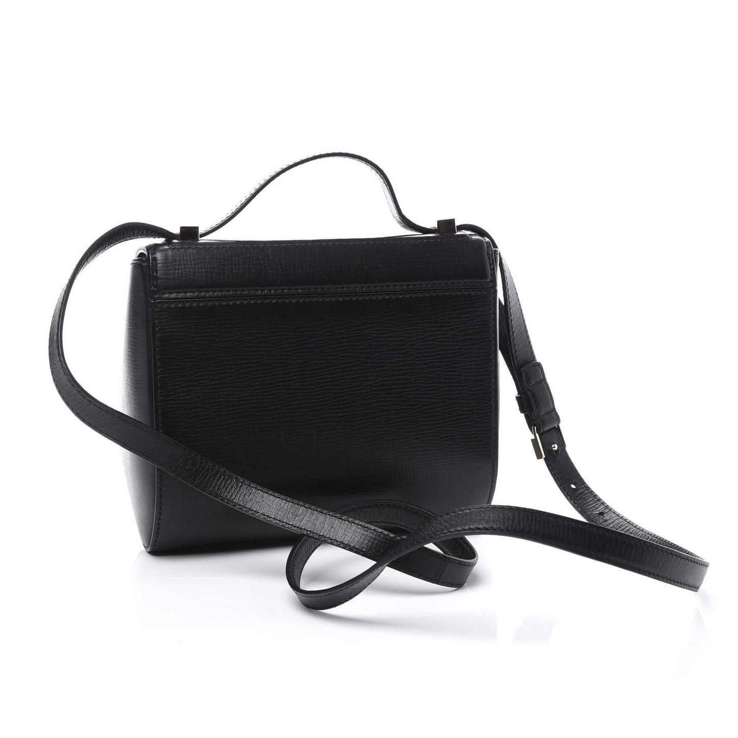 Textured Calfskin Mini Pandora Box Crossbody Bag Black
