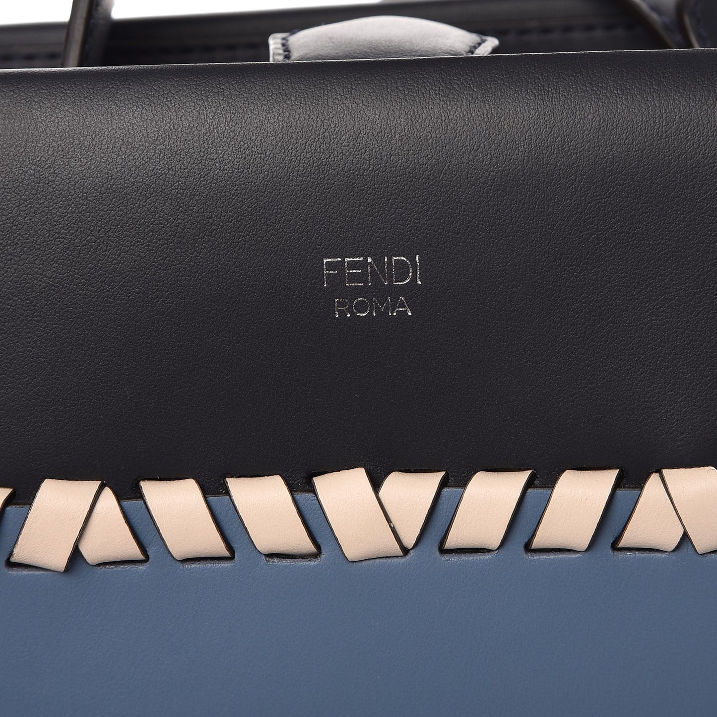 Vitello Century F is Fendi Whipstitch Bi-Color Regular Runaway Satchel Ceruleo Black