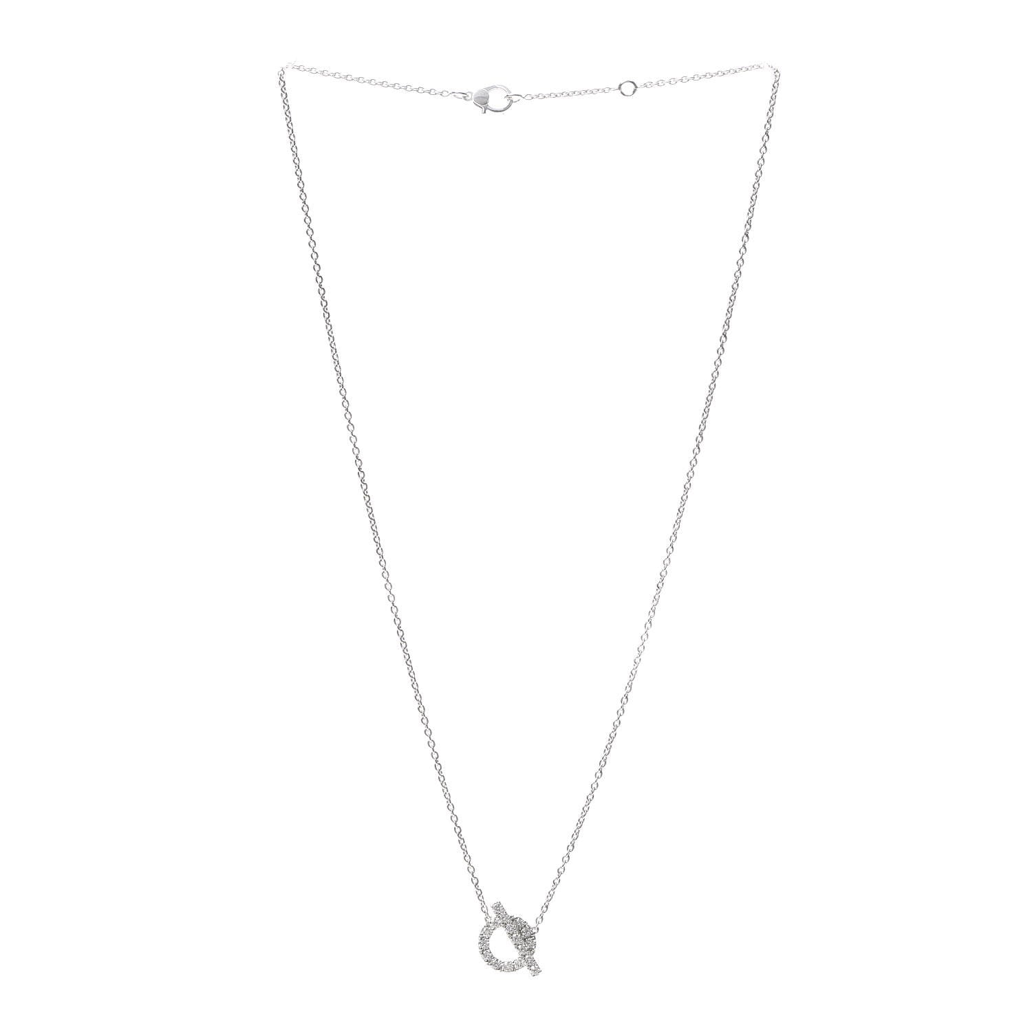 Hermes 18K White Gold Diamond Finesse Pendant Necklace 3 of 6