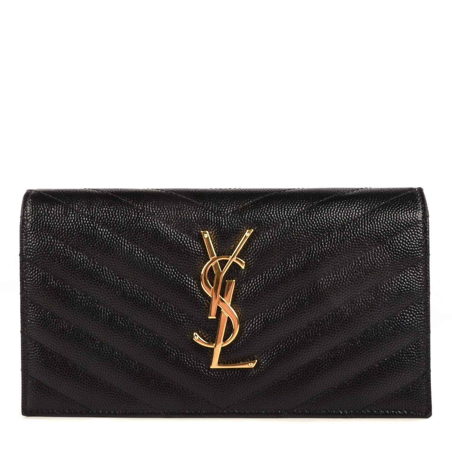 Saint Laurent Grain De Poudre Matelasse Chevron Monogram Flap Wallet Black 1 of 8