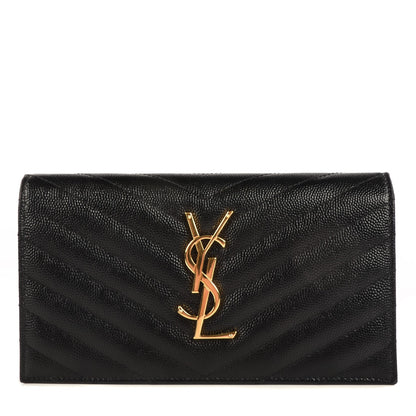Saint Laurent Grain De Poudre Matelasse Chevron Monogram Flap Wallet Black 1 of 8