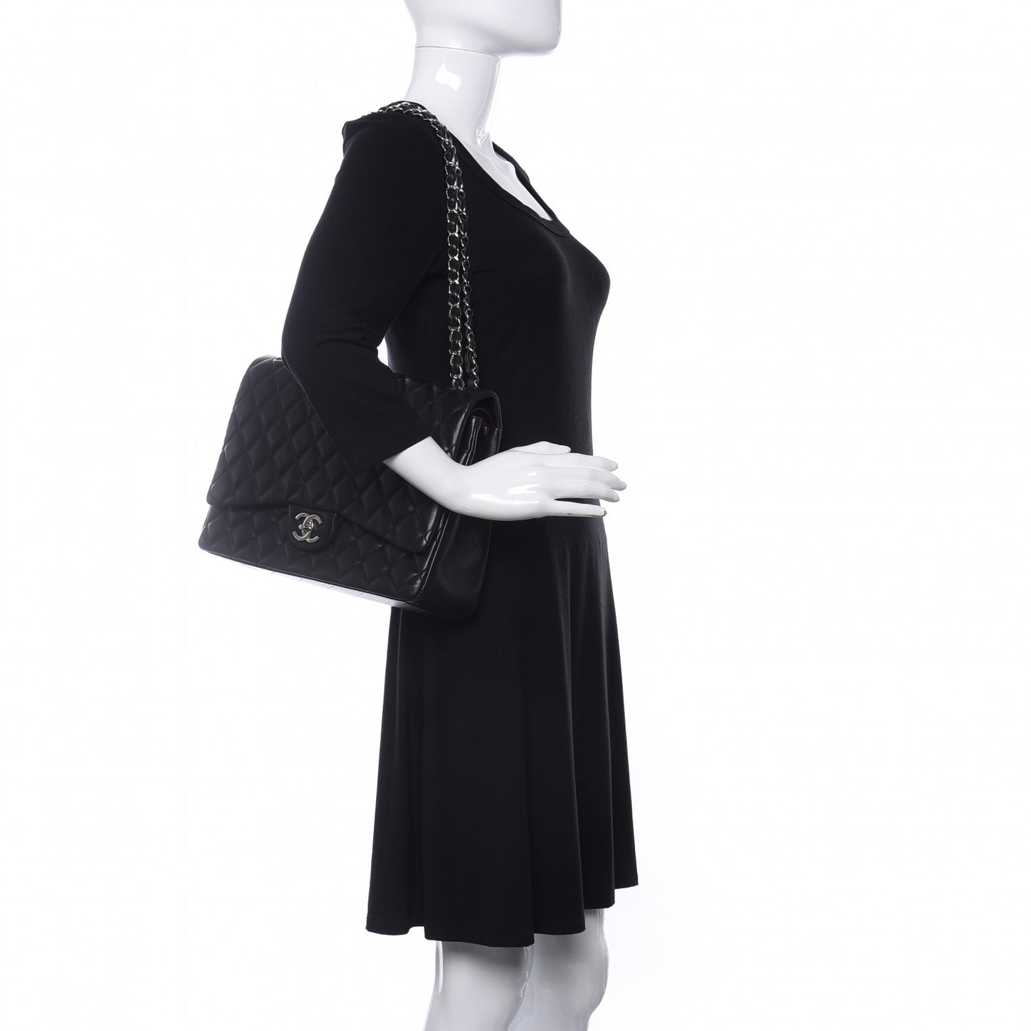 Lambskin Quilted Maxi Double Flap Black