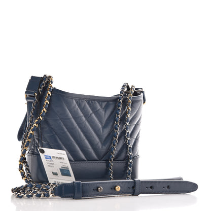 Chanel Aged Calfskin Chevron Quilted Small Gabrielle Hobo Blue 3 of 8