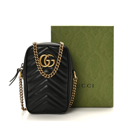Gucci Calfskin Matelasse Mini GG Marmont Crossbody Bag Black 10 of 10