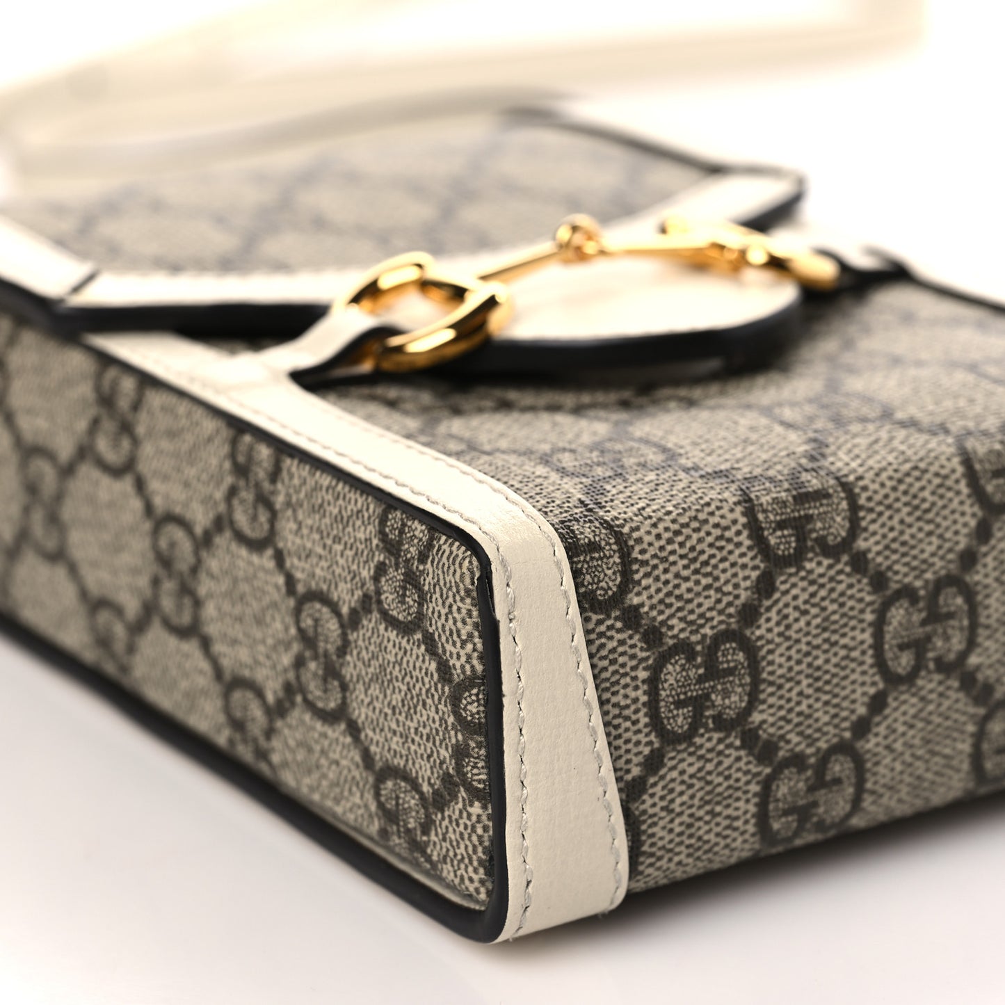 GG Supreme Monogram Azalea Calfskin Mini Horsebit 1955 Crossbody Bag Beige Ebony Mystic White