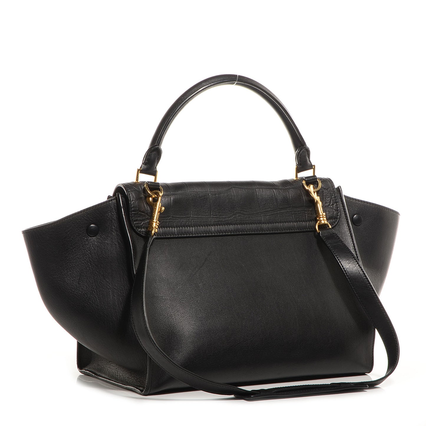 Crocodile Embossed Medium Trapeze Black