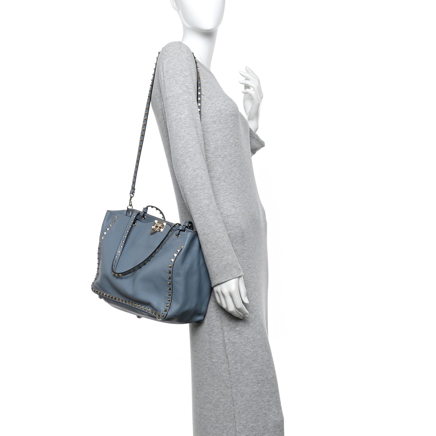 Calfskin Medium Rockstud Tote Blue