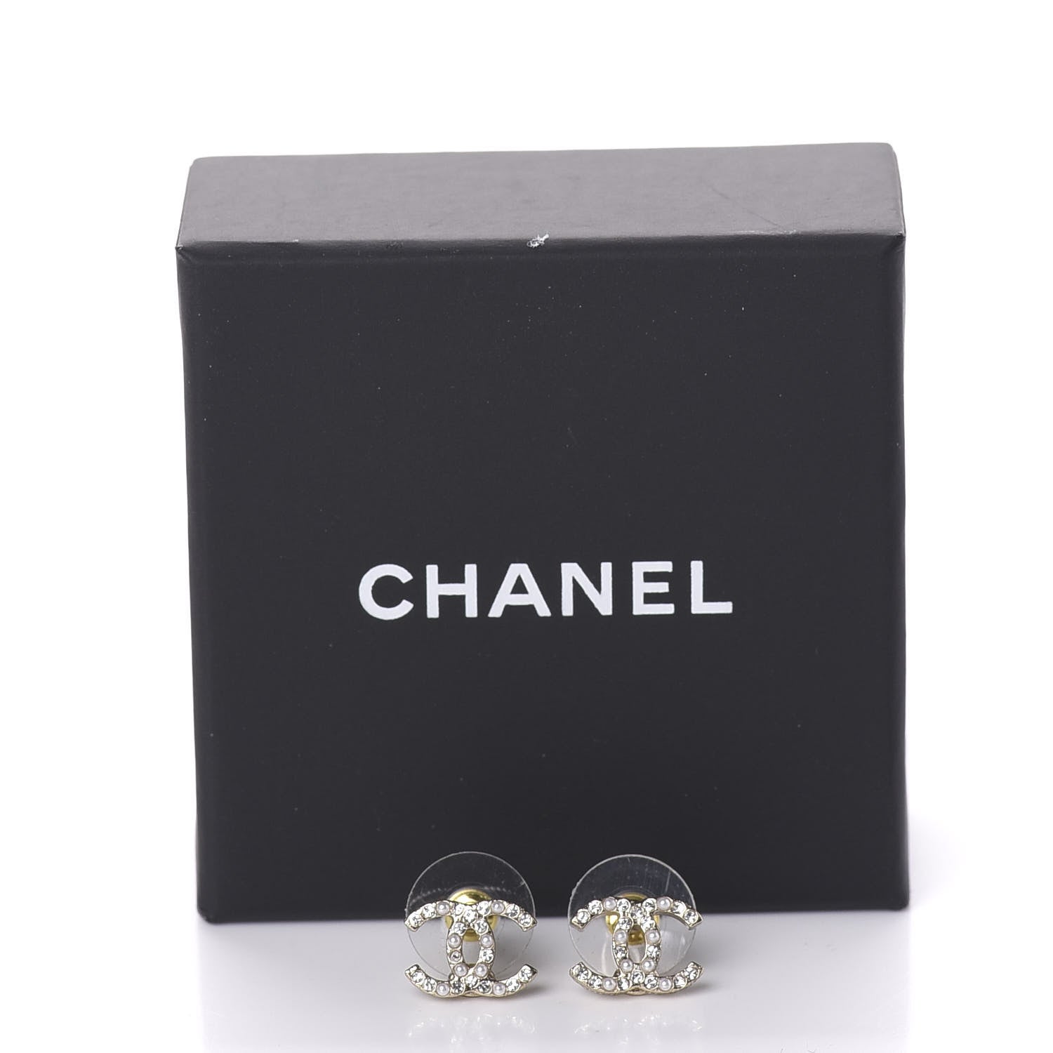Chanel Pearl Crystal CC Charms Stud Earrings Light Gold 5 of 5