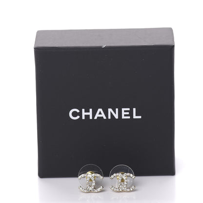 Chanel Pearl Crystal CC Charms Stud Earrings Light Gold 5 of 5