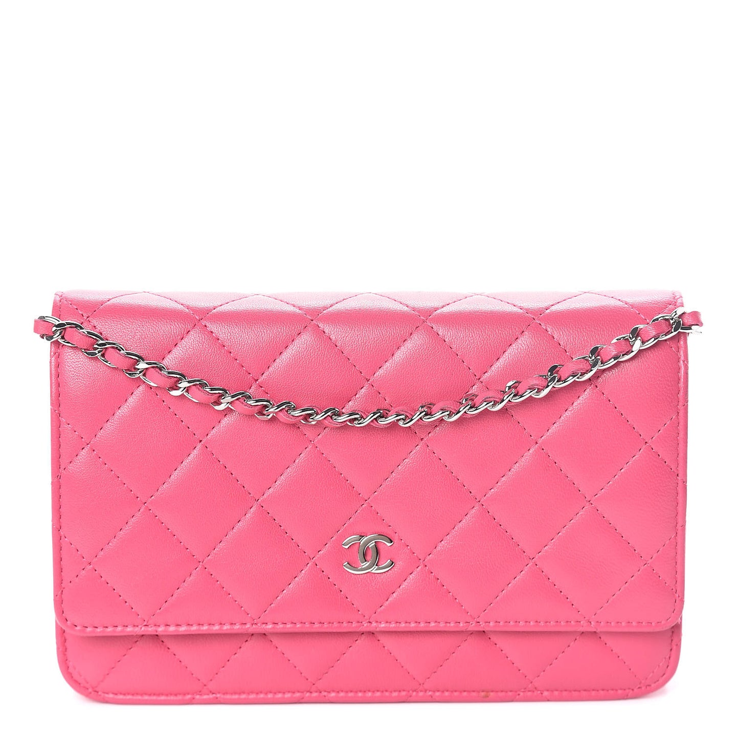 Lambskin Quilted Wallet On Chain WOC Pink